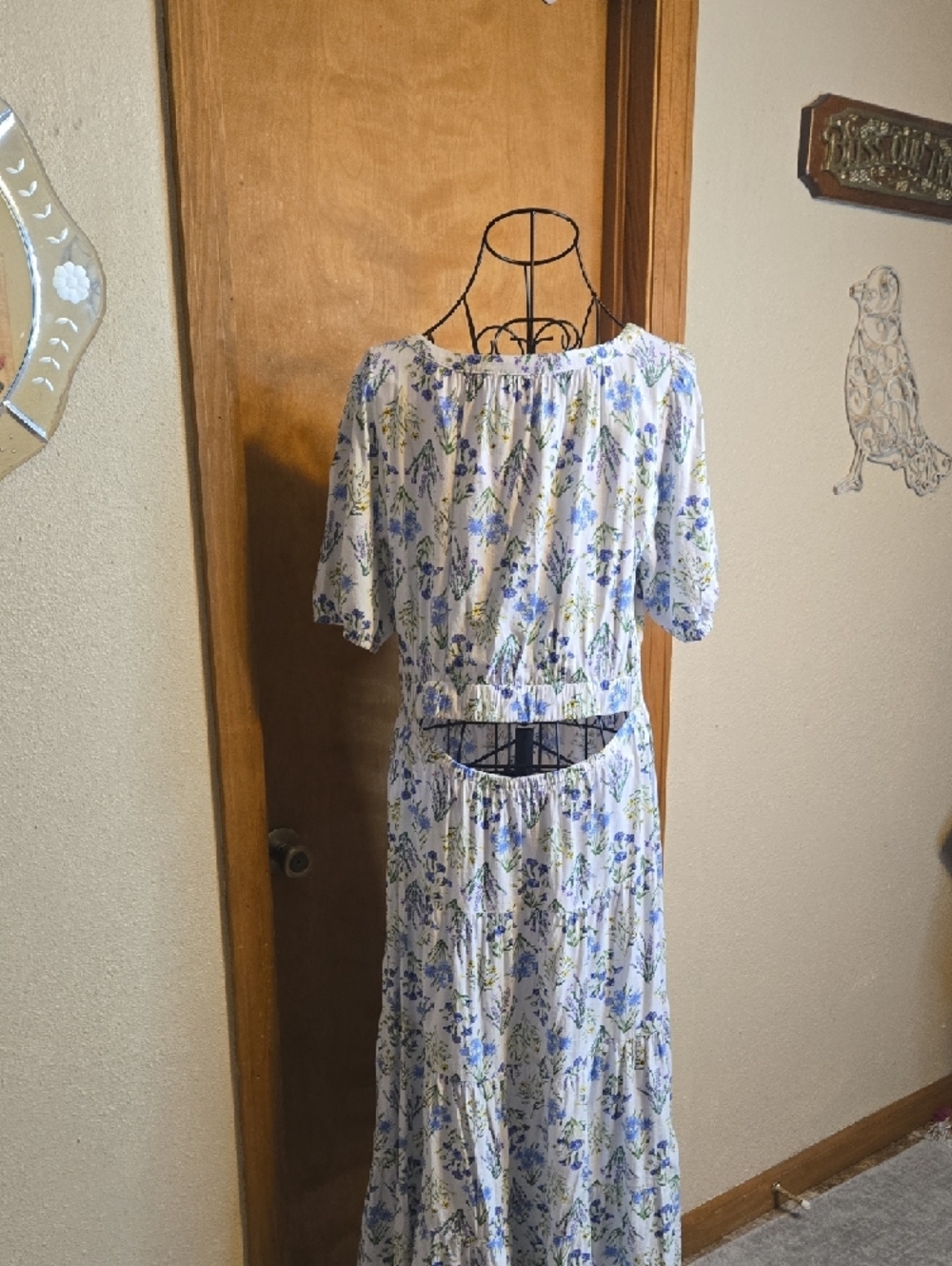 LOFT White Maxi Dress with Blue and Green Floral Print - Picture 6 of 9